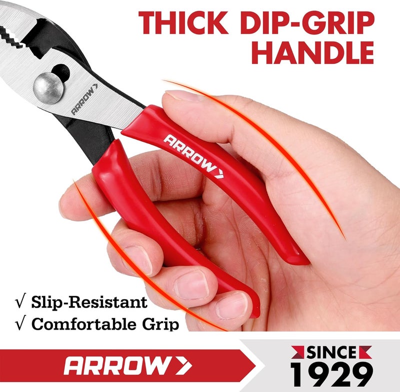 Arrow Fastener ARROW 6" Slip Joint Pliers, Small Pliers with Thick Dip-Grip Handle, High Carbon Steel, Strong Grip Jaws, Pliers Tool for Gripping, Loosening Nuts and Bolts, Cutting Steel Wire - Image 5